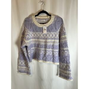 Lush Sweater Cropped M Fair Isle Boxy Oversized Bell Sleeve Lilac